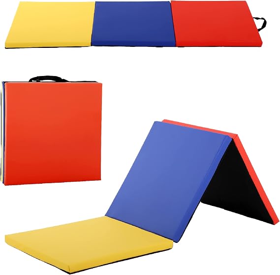 Gymnastics Tumbling Mat, 3 Folding Gymnastics Gym Exercise Aerobics Mat, All-Purpose Home Gym Exercise Mat with Handle, Workout Tumbling Mats for Gymnastics for Home Gym, 6'x2'x2
