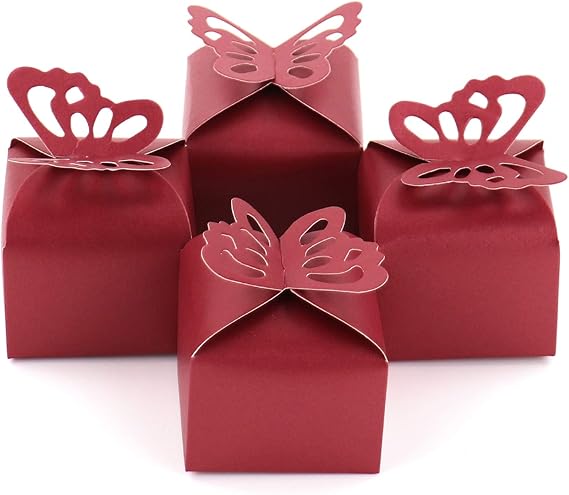 Kslong Red Gift Box Butterfly Wedding Favors Baby Shower Chocolate Candy Favor Box Party Birthday Gift Boxes Bulk 50pcs(Red)