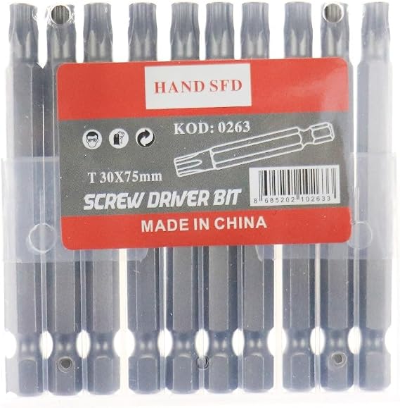 Hand SFD Torx Bits Uç Seti, T30 75mm, 10 Adet