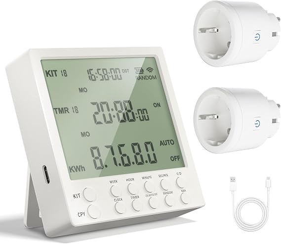 Digital Timer Socket 19 Timer Programmes Timer Socket with Countdown and Random Mode for Home Security Timer Socket for Lamps and Household Appliances 16 A/230 V
