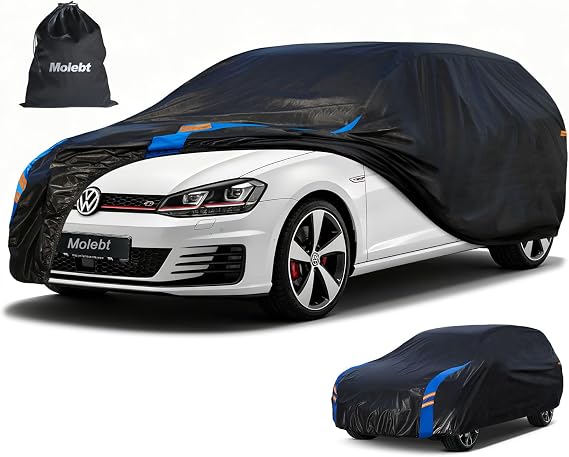 Car Cover Waterproof All Weather for Automobiles, Full Exterior Covers for Hatchback (163-178 inch) Universal Fit for Honda Fit, Toyota Matrix, vw Golf etc. Rain Winter Sun Snow Protection.