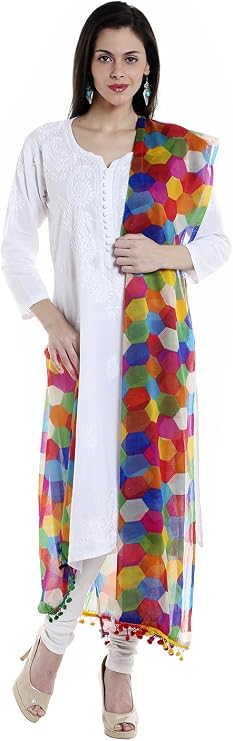 DUPATTA BAZAAR Women's Multicoloured Printed Chiffon Dupatta