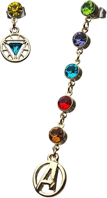Marvel Avengers Stud Earrings Set - Iron Man Arc Reactor, Gold Tone Studs