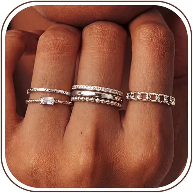 14K Gold Plated Stackable Rings for Women Statement Band Ring Set Size 5-11