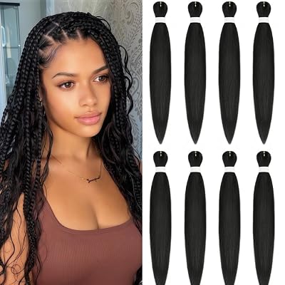 Pre Stretched Black Braiding Hair 26 Inch 8 Packs, Professional Soft Yaki Texture Natural Black Braiding Hair with Crochet For Twist Braiding Extensions1B