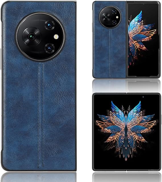 Compatible with Tecno Phantom V Fold Case,Compatible with Tecno Phantom V Fold 5G AD10 PU Leather texture Shockproof 3 in 1 (PU+PC+TPU) Camera Protection Cover Blue