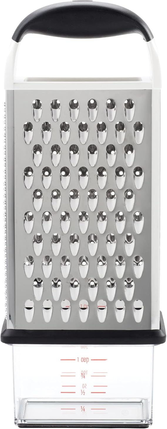 OXO Good Grips 4-Sided Box Grater for Cheese & Vegetables with Container | Stainless Steel Grating Surfaces, Non-Slip Handle, Detachable Container, Cheese, Vegetables, Zesting, Multi Purpose Grater