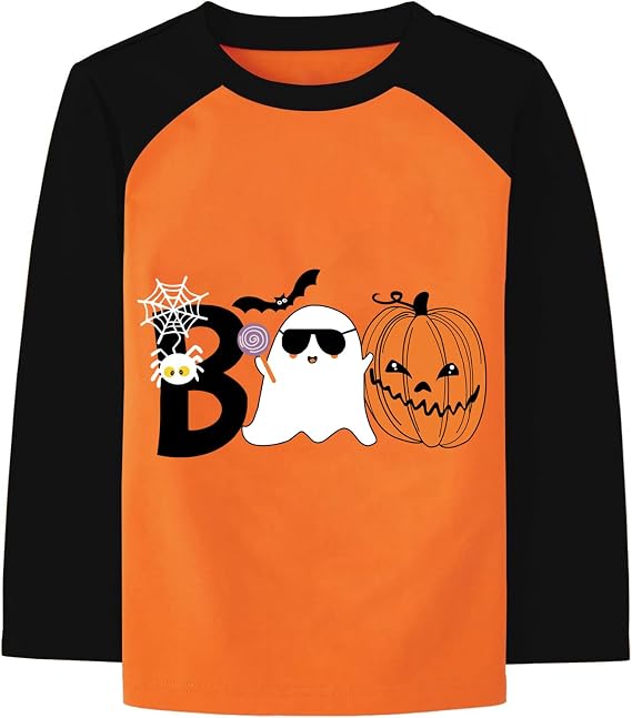 DDSOL Boys Toddler Halloween Skeleton Shirt Dinosaur Monster Truck Long Sleeve T-Shirt Boo Pumpkin Tee Top Kid Clothes