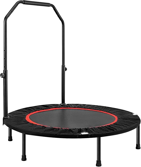 40" Foldable Fitness Trampoline for Adults - Max 400lbs Capacity, Steel Frame Exercise Rebounder with Adjustable Handrail, Indoor Outdoor Mini Trampoline for Home Gym Workout (Black&Red)