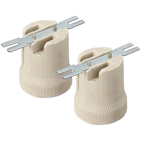 Ceramic Porcelain E27 Light Socket, Edison Screw E27 Lamp Light Bulb Holder Lights Socket Ceramic for LED, CFL, Heat Vintage E 27 Lamp Mount (2Pcs)