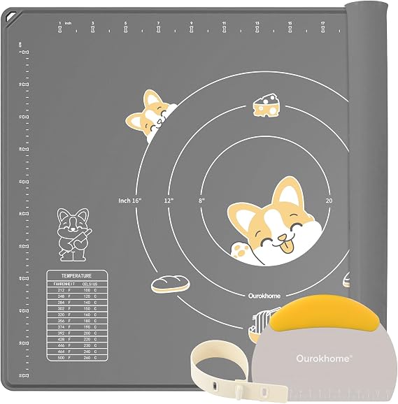 Ourokhome Silicone Baking Mat Sheet and Pastry Dough Cutter, 0.5 Inch Thick 32" X 24" BPA free Silicone Rolling Mat, Non-Stick and Anti-Slip, Dishwasher Safe (Gray)