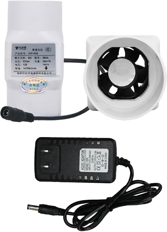 Inline Duct Fan 2 Inch 50mm Ventilation Exhaust Booster 62 CFM Quiet Fan Filter Duct Kit 6W 12V Intake Fume Extractor Blower for Attic Kitchen Grow Tent Workshops Bathrooms ( Color : With power supply