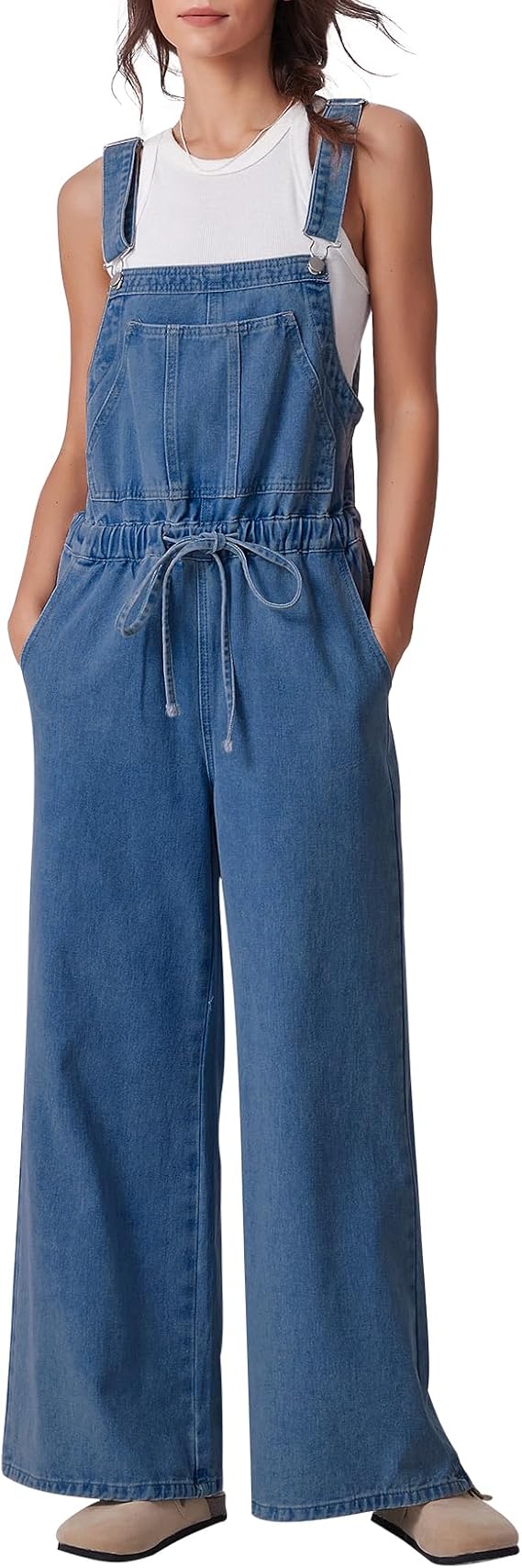 Kedera Spring Denim Overalls for Women Loose Fit Bowknot Drawstring Wide Leg Jeans Overalls with Adjustable Straps