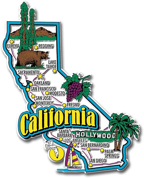 California Jumbo State Magnet by Classic Magnets, 3.9" x 4.9", Collectible 3D Rubber Vintage-Style Souvenirs and Gifts Made in the USA