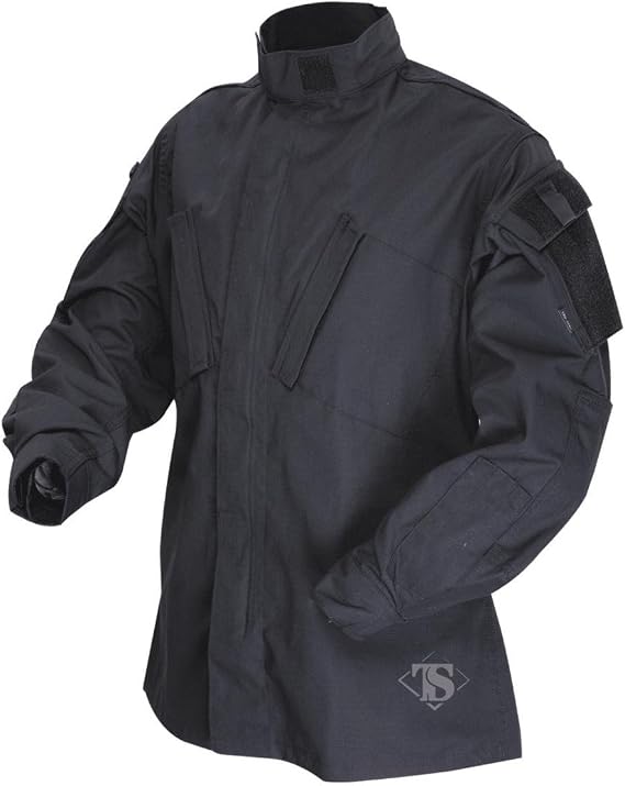 Tru-Spec Tactical Response Uniform Shirt for Men - Ripstop Sleeves, Moisture Wicking Torso, Quarter Zip, Reinforced Elbows, Black - Medium