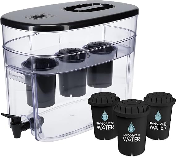 Invigorated Water Alkaline Machine - 300 Gallon Countertop Dispenser, Pack of 3, PH001 Black Replacement Filters - Alkaline Water Filter System for Home/Office - Water Filter Cartridges