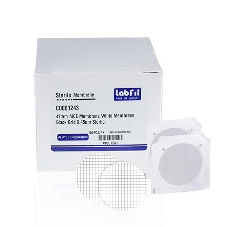 47mm Sterile MCE Gridded Membrane Filter 0.45 Micron, Pack of 100