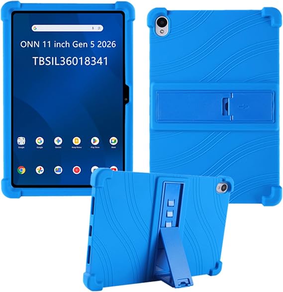 Onn 11インチタブレット2026モデルTBSIL36018341用ケース、キッズフレンドリーソフトシリコン調節可能なスタンドカバー、ウォルマートONN 11インチGen 5 2026タブレット用ブルー