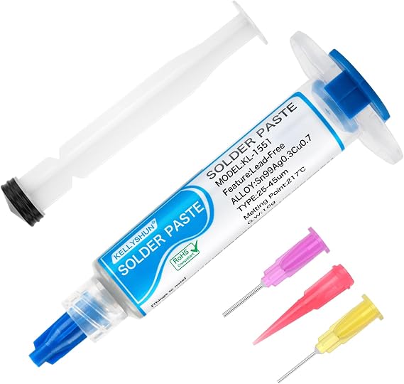 Sn99/Ag0.3/Cu0.7 Solder Paste, 5ML Syringe No-Clean Lead-Free Soldering Paste, 217C Melting Point High-Temperature Solder Paste,Solder Paste for Electronics