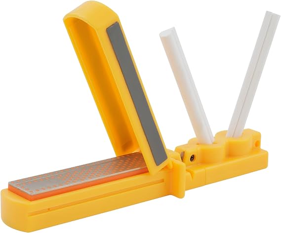 Smith's CCD4 3-in-1 Sharpening System Yellow Ceramic Rods Diamond Stone Protective Lid Easy Storage Knife & Tool Sharpener - Portable