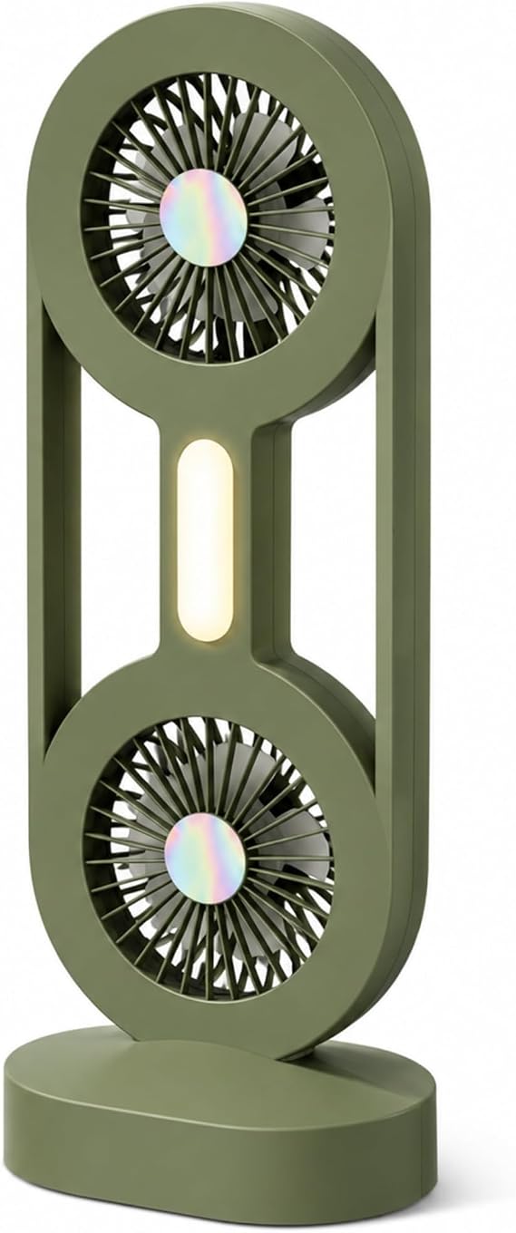 Led Işıklı Şarjlı Vantilatör, 2 Fanlı Ultra Güçlü Motorlu Masaüstü Soğutucu Fan, 3 Kademeli Hız Ayarlı LED Işıklı Sessiz Portatif, 1200 mAh Şarjlı Ev Ofis Bahçe Kamp Karavan İçin Şarjlı Vantilatör