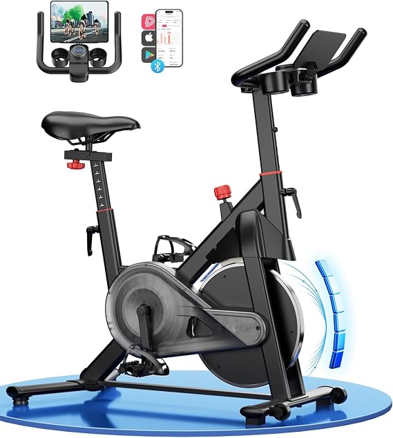 Superun Exercise Bike, Stationary Bikes for Home with Brake Pad, Low Noise Spin Bike with 300LBS Weight Capacity, Indoor Cycling for Home Gym with Pad Mount LCD Monitor and Cup Holder