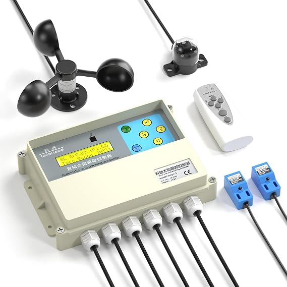 Dual-Axis Solar Tracker Controller Kit - Car Sun Tracking with LCD Wind Sensor & Remote Control - Boost Solar Panel Efficiency for Off-Grid RV Farm & DIY Systems