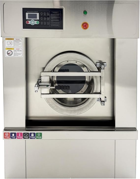 TECHTONGDA Industrial Automatic Washing Machine 304 Stainless Steel Commercial Washing and Dehydrator with 5 Programmable Cycles 33lbs Capacity for Hotels, Hospitals, Single Phase 220V
