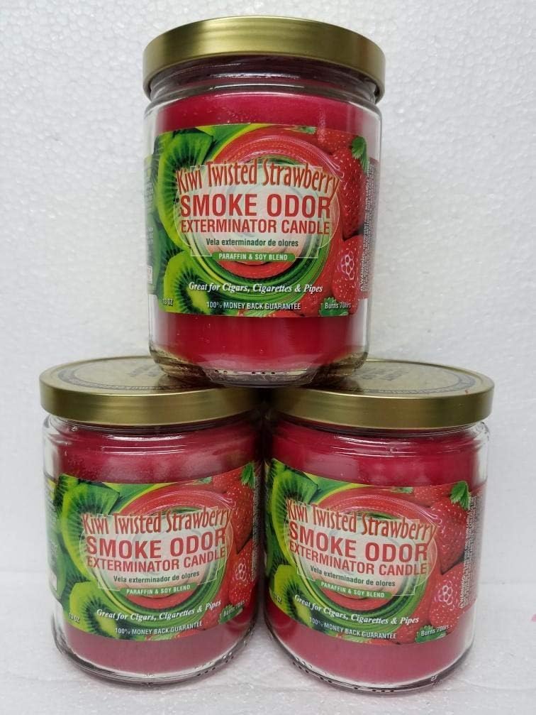 Smoke Odor Exterminator 13 oz Jar Candles Kiwi Twisted Strawberry, 3 Set of Three Candles