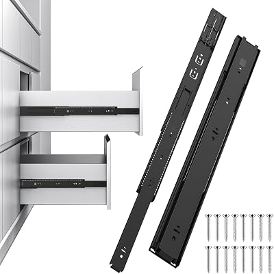 1 Pair 22 Heavy Duty Soft-Cushion Drawer Slides, Full Extension Ball Bearing Metal Slides, 200 lbs Load Capacity, Made of Durable Cold Rolled Steel Construction, Rust Proof and DurableBlack