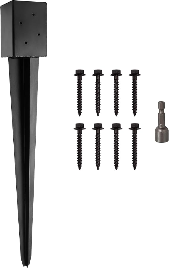 LADECH 4x4 Fence Post Anchor Ground Spike 36” Length Metal Black Powder Coated – Mailbox Post Anchors – Fit 3.5x3.5 Lumber (1, Black)
