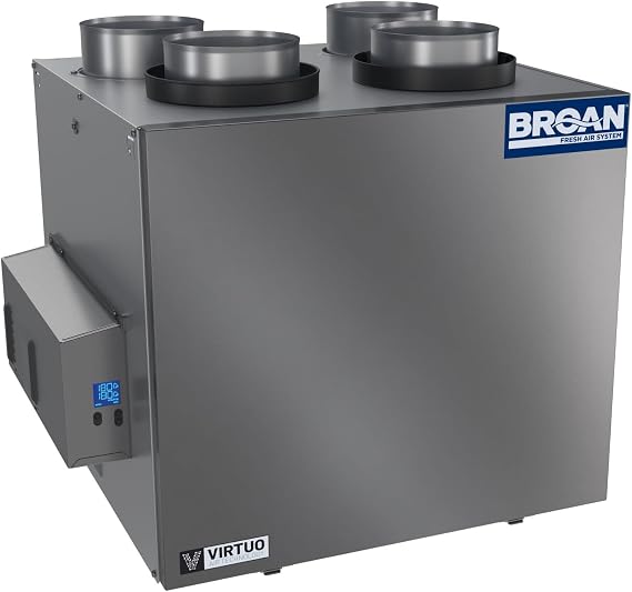 Broan B210E75RT AI 206 CFM Wall or Ceiling Mounted Energy Recovery Ventilator with Top Ports and Superior HRV Core Performance