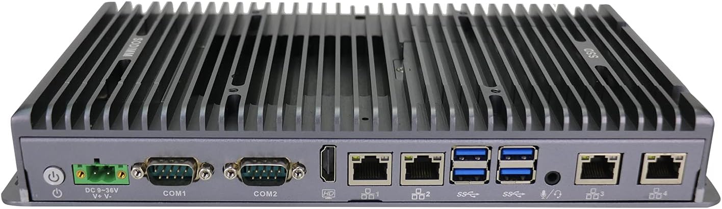 HUNSN Fanless Mini PC, Industrial Computer, IPC, Windows 11 or Linux Ubuntu, Intel I7 10810U, IX02, TPM2.0, 9-36V, Watchdog, WOL, 4G Supported, 4 x LAN, 4 x COM, 16G RAM, 128G SSD