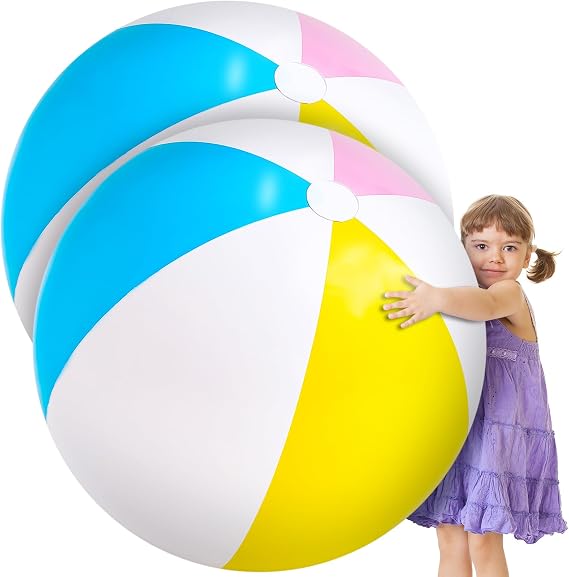 Supervitae 2 Pcs 27 Inch Large Beach Ball Jumbo Pool Party,Bright Color | Giant Inflatable for Summer Pool Parties, Birthday Luau Water Games, Jumbo Blow up Toys, Rainbow Design Outdoor Play