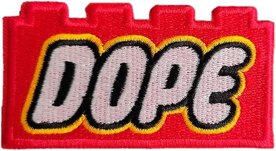 Dope Iron On Patch, Embroidered Red Building Block Patch for Jackets, Backpacks, Hats, Jeans and Bags, Sew On Toy Brick Applique, 3 Inch