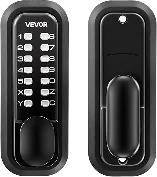 VEVOR Mechanical Keyless Entry Door Lock, 2.0 Code Upgrade, 4-7 Digits Code, Single-Sided Push Button Combination Mechanical Keypad Door Knob, Auto Locking, for Garden Gates, Indoor or Outdoor, Black