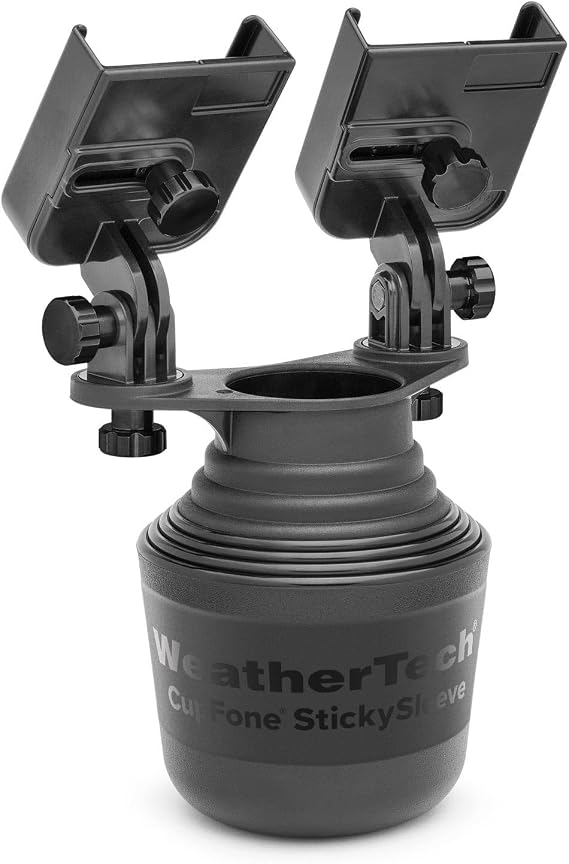 WeatherTech CupFone Duo Adjustable, Universal Cup Holder Phone Mount Car & Truck Accessory Best Design for iPhone & Smartphone Charging Black Metal Knobs