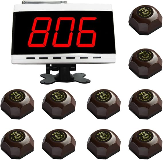 SINGCALL Wireless Restaurant Pager Call System, 1 Receiver & 10 Table Bells