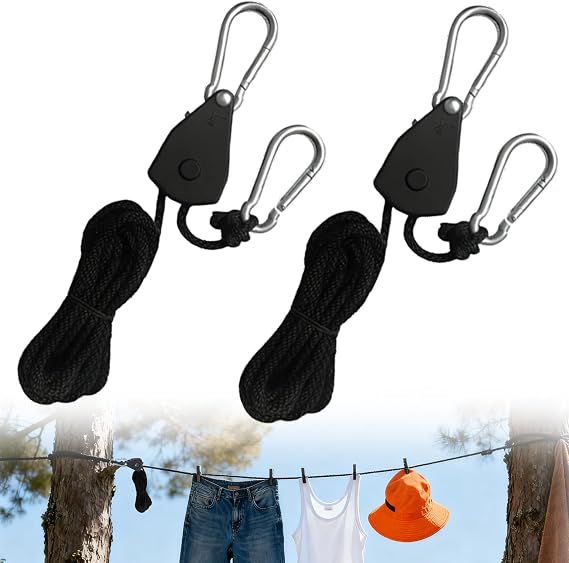 2PCS Retractable Travel Clothesline with Adjustable Pulley & Carabiner Rope | 16.4 Feet Each,32.8 Feet in Total, For Outdoor Camping Indoor Home Travel Clothes Drying