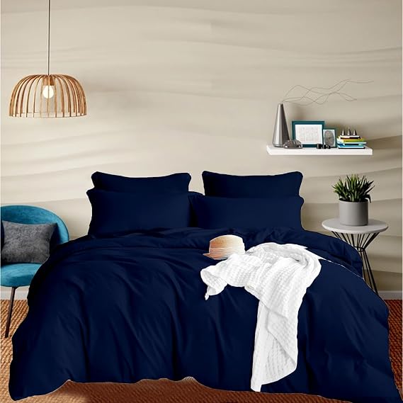 800 Thread Count 100% Egyptian Cotton King Size Duvet Cover Set Long Staple Cotton Navy Blue Quilt Cover With 2 Pillowcases, Extra Soft Non-Iron Easy Care Luxury Sateen Bedding Set