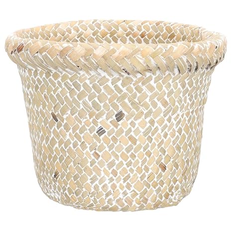 Alipis Vintage Woven Trash can - White Rattan Wastebasket for Home Decor, 8.26X8.26X7.08 Inch, Multi-Purpose Storage Bin for Laundry, Kitchen, and Office