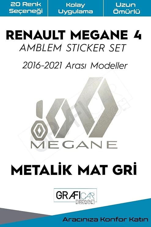 Graficar Design Renault Megane ile Uyumlu 4 Amblem Kaplama Sticker Set, Mat Yeşil