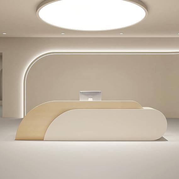 108 inch Curved Design Reception Desk with Counter for Salon Reception Room Office Boutique Lobby Office Reception Spaces with Keyboard Holder Lockable Drawers Reception Desk