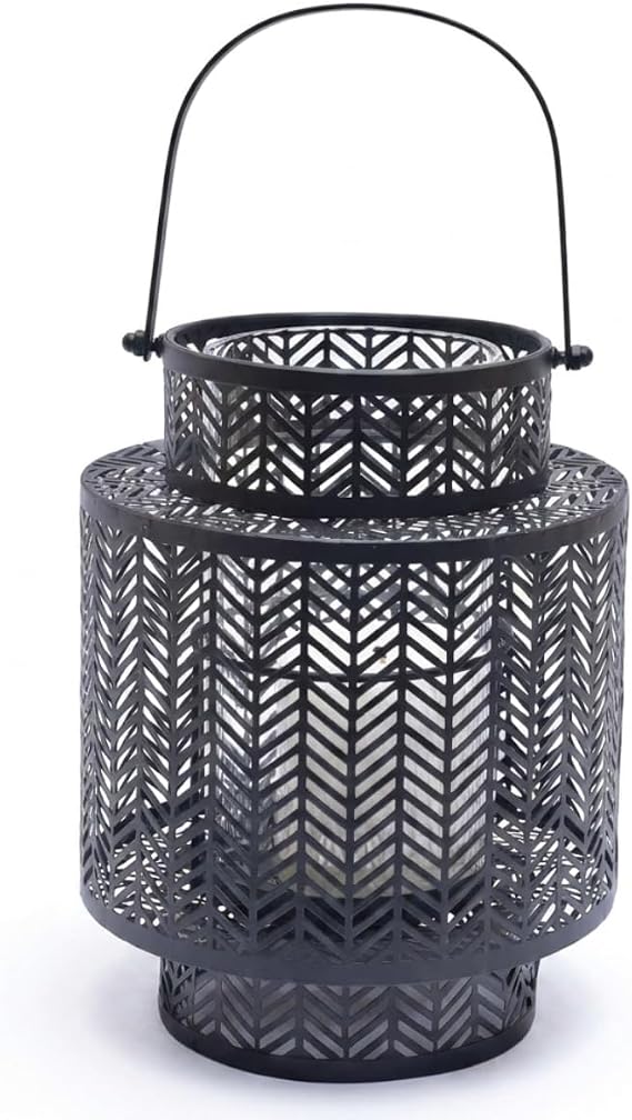 Decozen Hanging Candle Lantern - Decorative Small Black Metal Candle Holder for Home Decor Patio Dining Living Room Bedroom Office Farmhouse Pathway Entryway Events Wedding Decorations