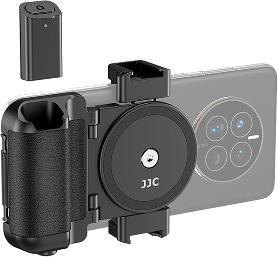 Phone Camera Grip Smartphone Photography Shooting Clip with Tripod Mount & Detachable Wireless Shutter Remote Control, Cellphone Selfie Grip Handle Stand for iPhone & Other Phone Vlog Video Black