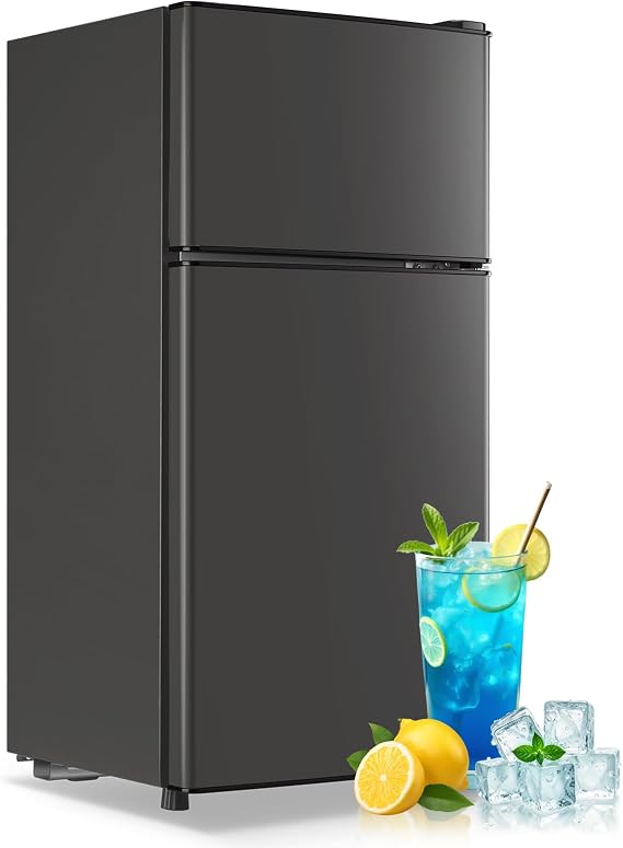 Mini Fridge with Freezer Small Refrigerator for Dorm Dark Gray