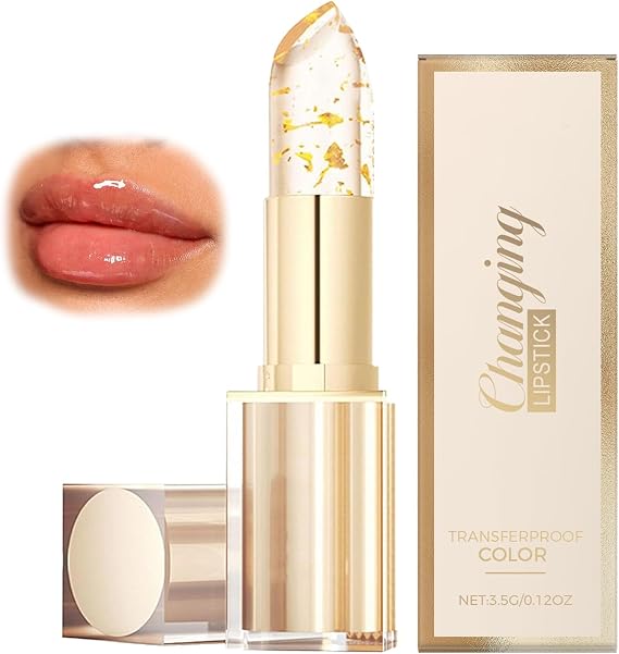 Colour Changing Lipstick, PH Adjusting Clear Lip Stick with Gold Foil - Transfer Proof & Long Lasting Moisturizing Lip Balm,24H Lip Gloss - Glossy Shine,Hydrating Clear Lip Stick for Lips Care