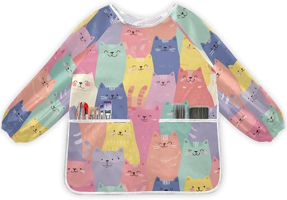 Painting Smocks for Kids 2-4 Art Smocks Eating with Pockets Vintage Pink Floral Waterproof Long Sleeve Toddler