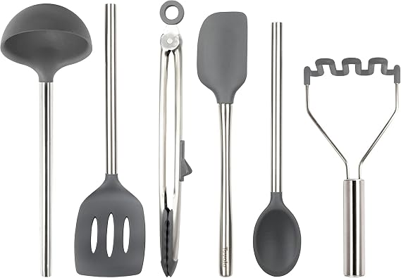 Tovolo Silicone Utensil Set of 6 (Charcoal) - Kitchen Utensils & Gadgets Essential for Baking, Cooking, Food Prep, Grilling, Home, Apartment, Gifting/BPA-Free & Dishwasher-Safe