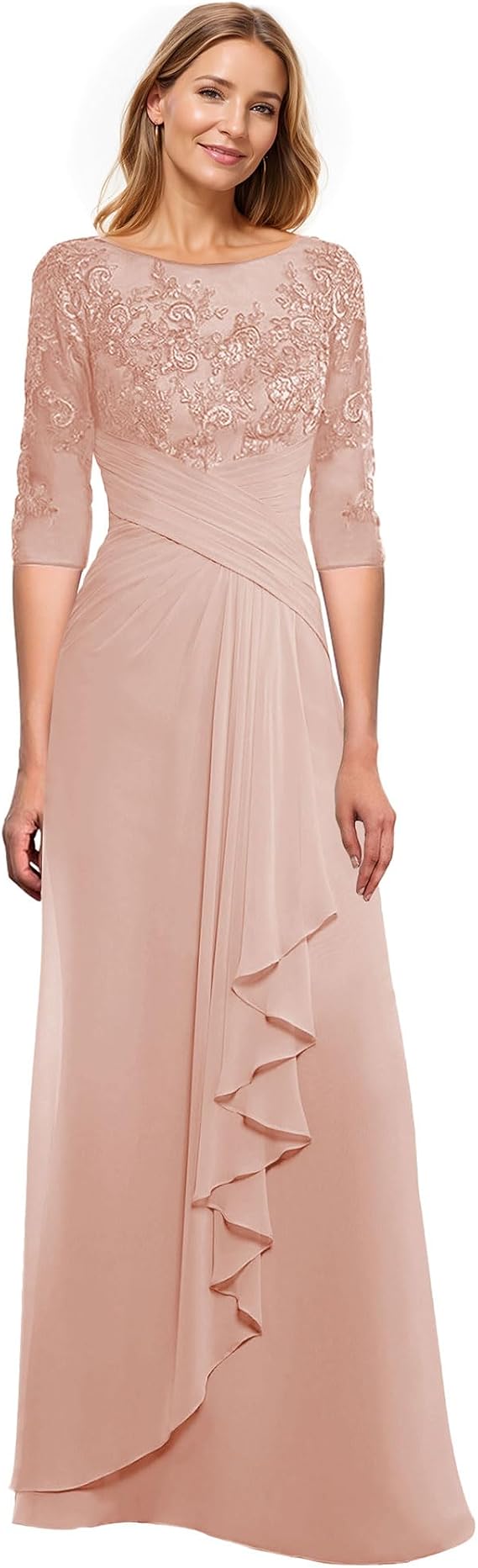 JAEDEN Mother of The Bride Dresses Lace Wedding Guest Dresses for Women Sleeves Long Formal Evening Gowns Chiffon Dusty Rose, 12